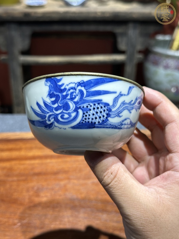 古玩陶瓷清代光緒青花鳳紋碗真品鑒賞圖