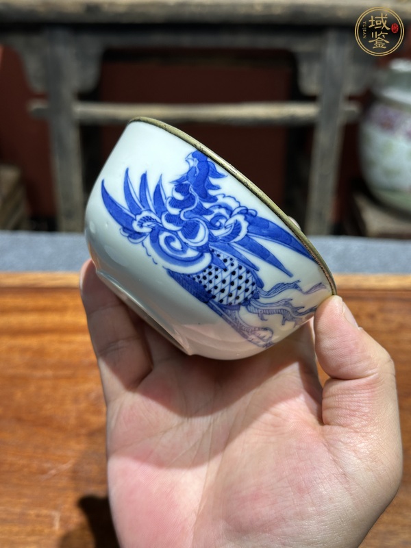 古玩陶瓷清代光緒青花鳳紋碗真品鑒賞圖