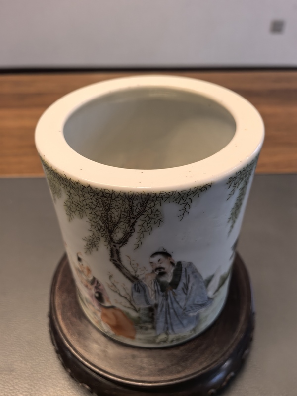古玩陶瓷超細粉彩王羲之愛鵝紋大筆筒拍賣,當前價格8800元