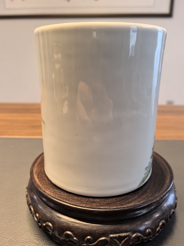古玩陶瓷超細粉彩王羲之愛鵝紋大筆筒拍賣,當前價格8800元