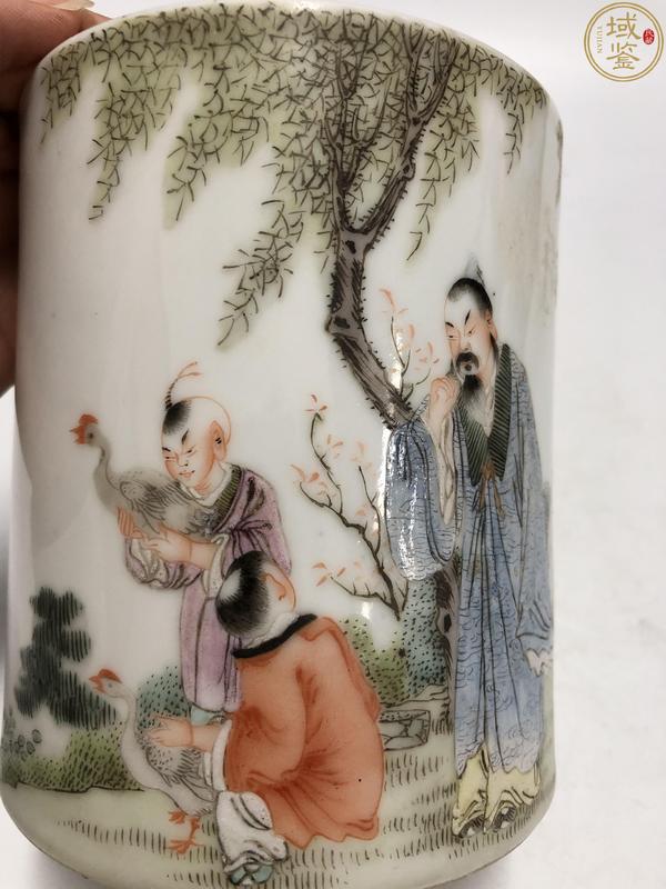 古玩陶瓷超細粉彩王羲之愛鵝紋大筆筒拍賣,當前價格8800元