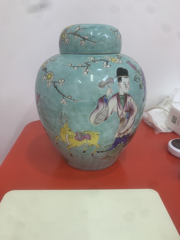 古玩陶瓷松石綠地粉彩人物故事紋罐拍賣,當前價格5800元