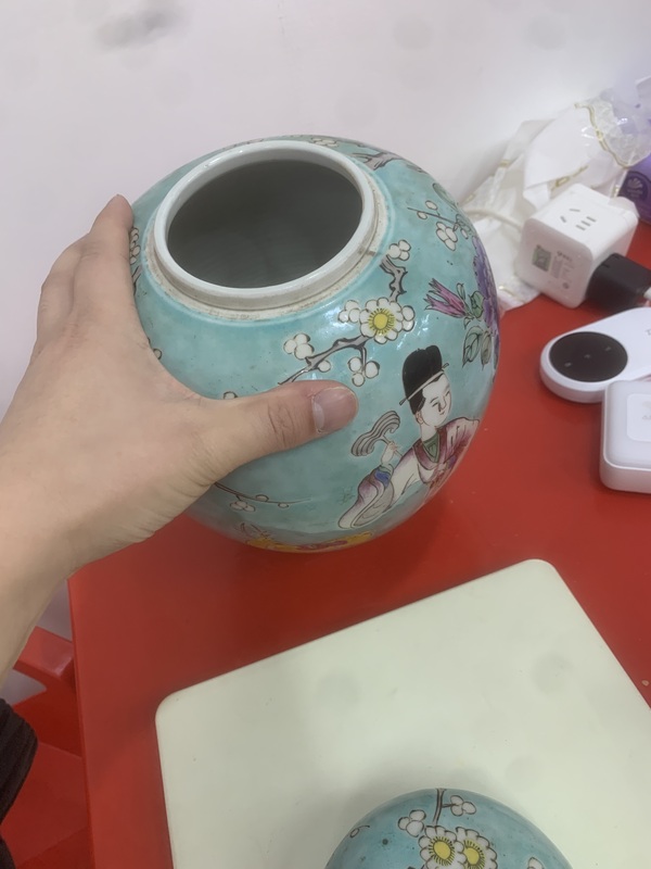 古玩陶瓷松石綠地粉彩人物故事紋罐拍賣,當前價格5800元