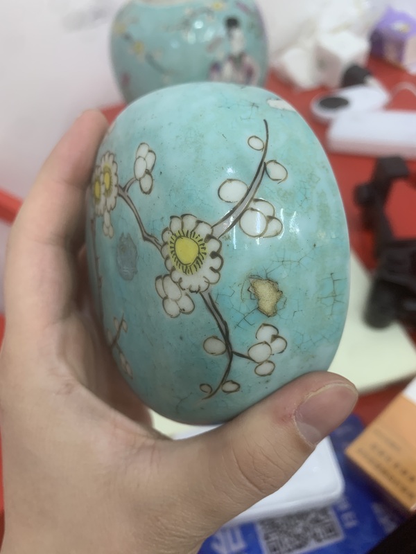 古玩陶瓷松石綠地粉彩人物故事紋罐拍賣，當前價格5800元