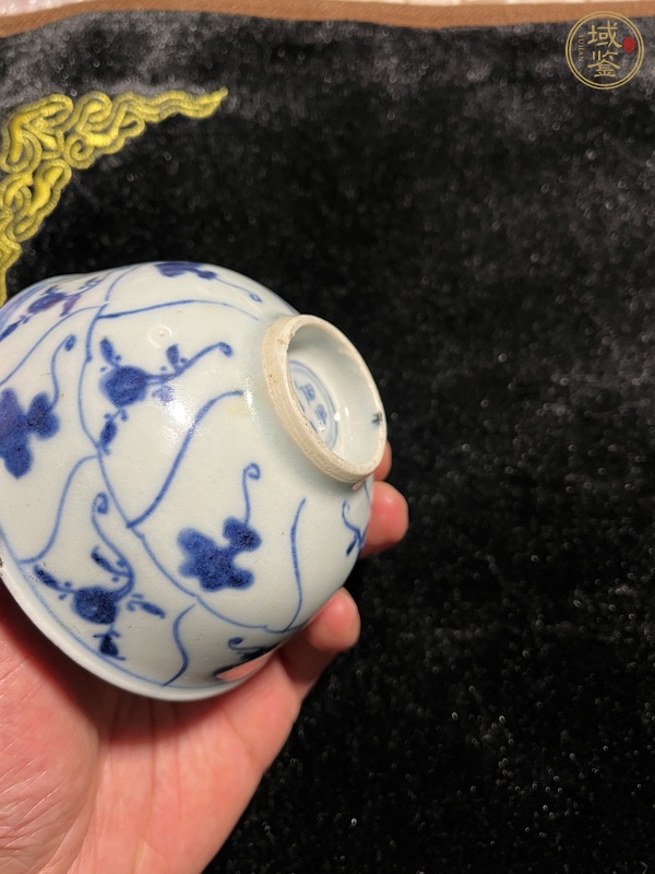 古玩陶瓷如意靈芝紋青花茶圓真品鑒賞圖