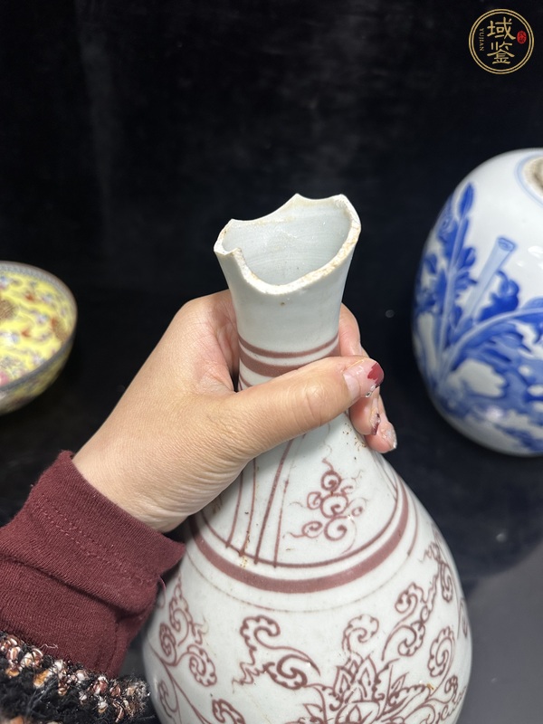 古玩陶瓷釉里紅花卉紋玉壺春瓶真品鑒賞圖