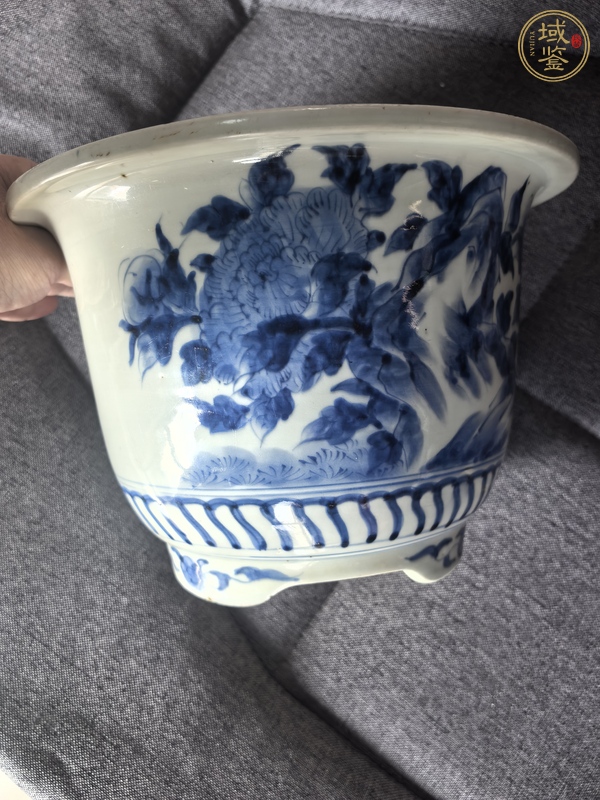 古玩陶瓷青花花鳥紋花盆。真品鑒賞圖