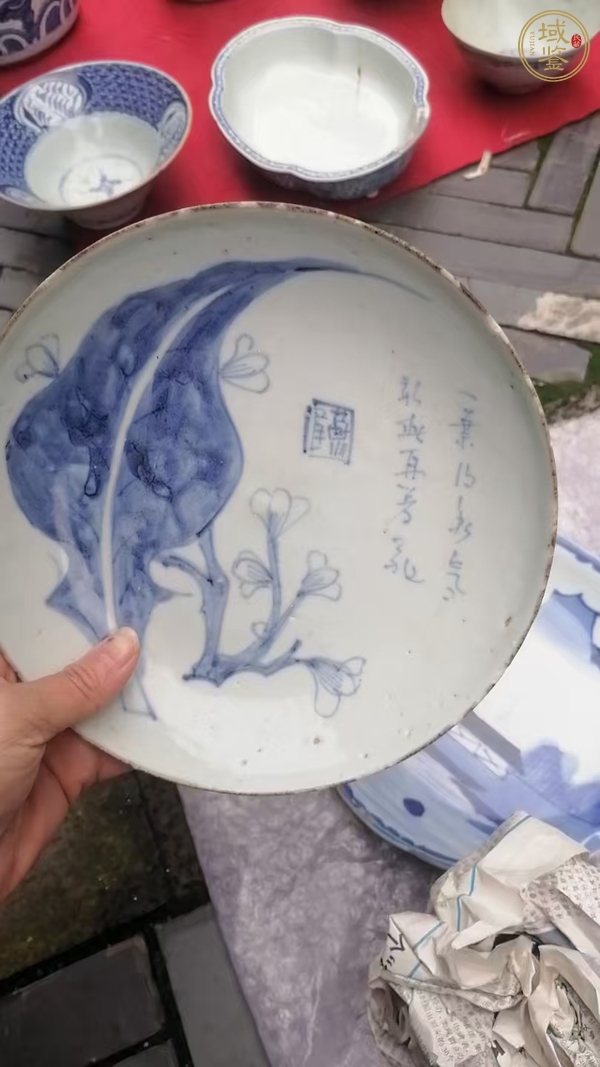 古玩陶瓷青花一葉知秋盤真品鑒賞圖