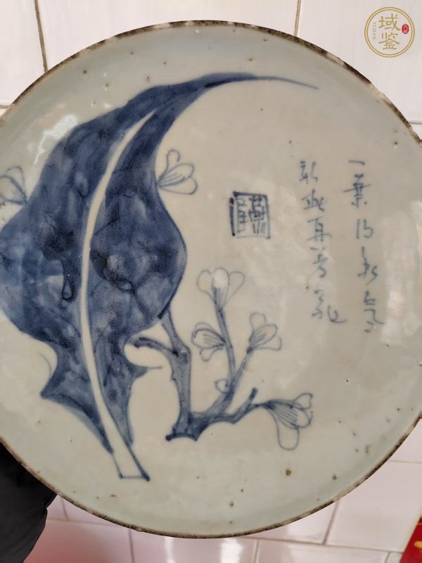 古玩陶瓷青花一葉知秋盤真品鑒賞圖