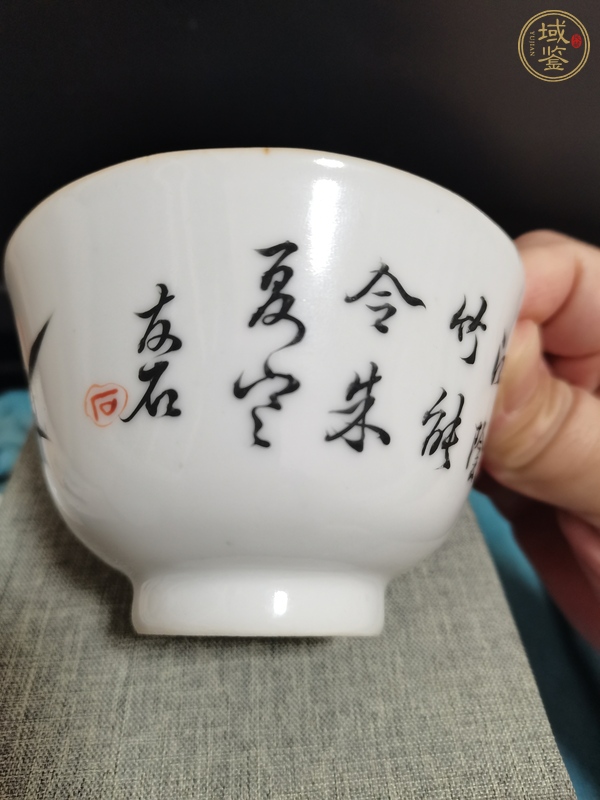 古玩陶瓷蘭花詩紋蓋杯真品鑒賞圖