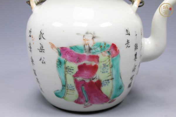 古玩陶瓷清晚期·粉彩無雙譜武則天狄仁杰人物詩文茶壺真品鑒賞圖