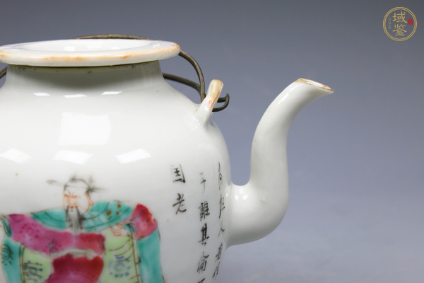 古玩陶瓷清晚期·粉彩無雙譜武則天狄仁杰人物詩文茶壺真品鑒賞圖
