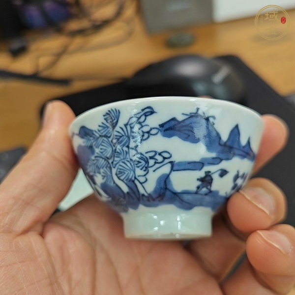 古玩陶瓷青花山水人物紋茶圓真品鑒賞圖