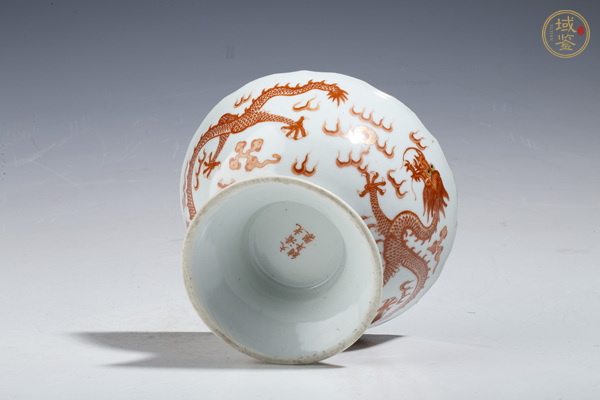 古玩陶瓷晚清·礬紅描金趕珠龍紋花口高足碗真品鑒賞圖