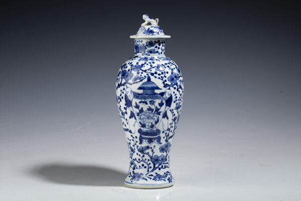 古玩陶瓷清光緒·青花四海升平紋雞腿蓋瓶拍賣,當(dāng)前價格2999元