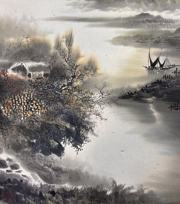 古玩字畫當代名家吳建斌寫意山水國畫江南秋景拍賣,當前價格1898元