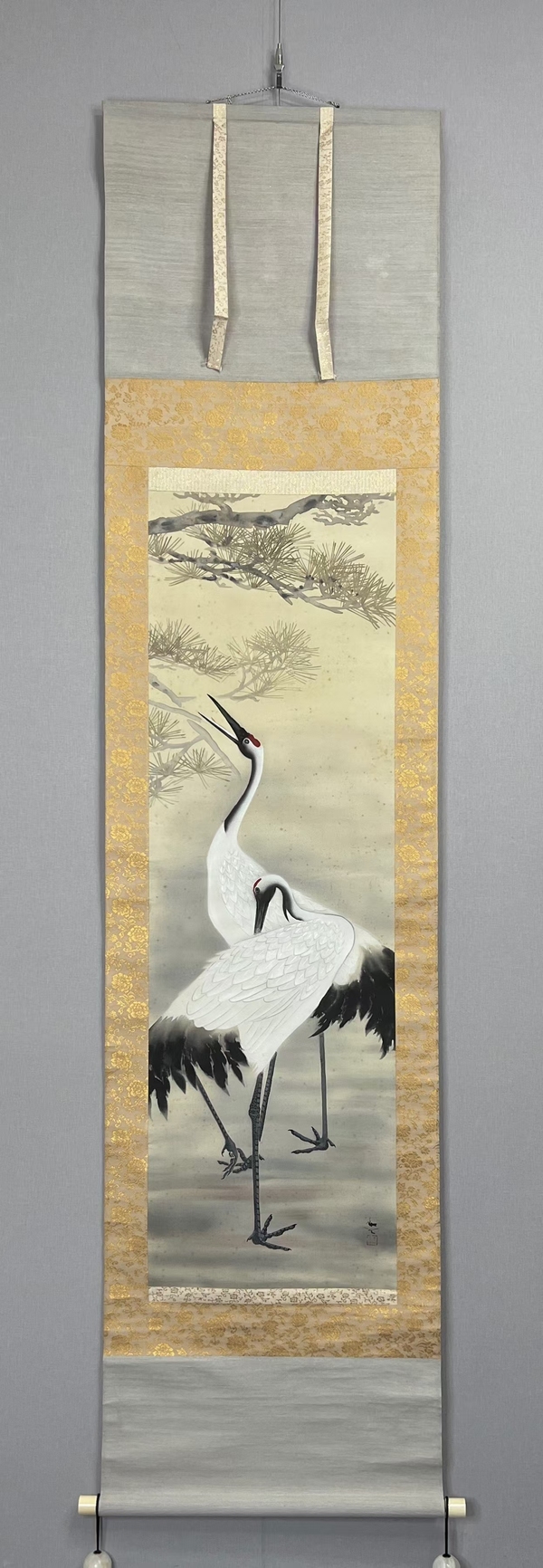 古玩字畫南畫名家金子鷗亭雙鶴圖絹本立軸裝裱尺寸:200*48cm拍賣,當(dāng)前價(jià)格1988元