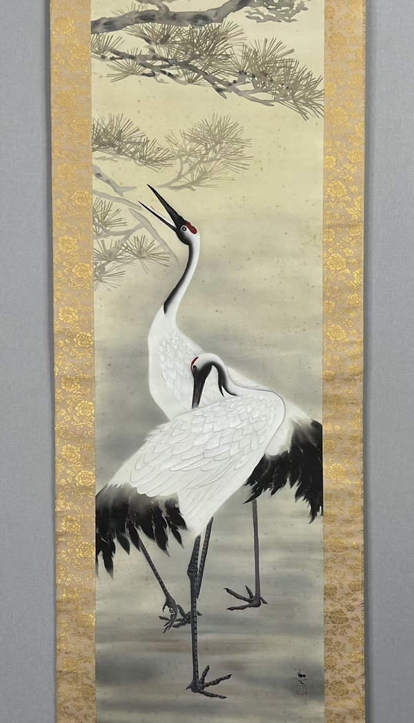 古玩字畫南畫名家金子鷗亭雙鶴圖絹本立軸裝裱尺寸:200*48cm拍賣,當(dāng)前價(jià)格1988元