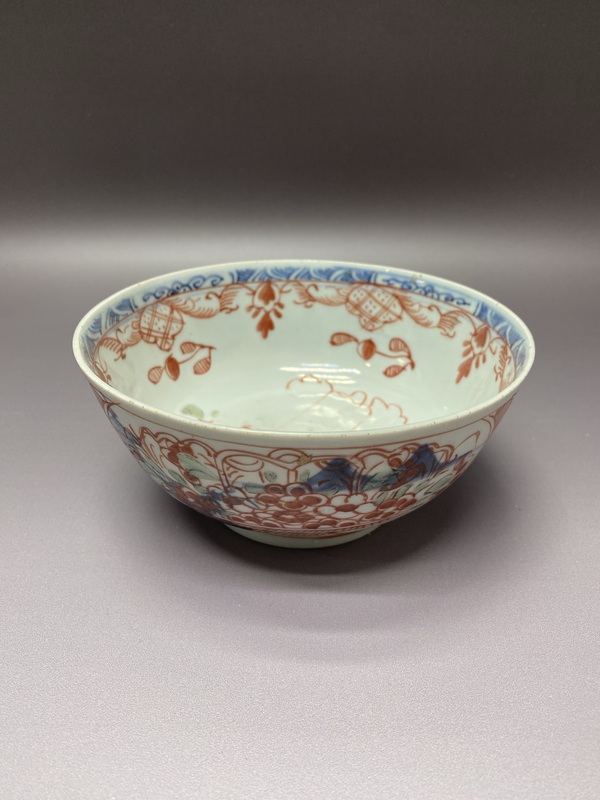 古玩陶瓷清康熙青花提籃花卉礬紅碗拍賣，當(dāng)前價格1890元