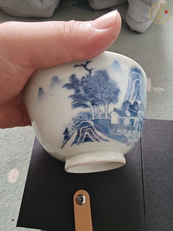 古玩陶瓷青花山水人物紋蓋碗真品鑒賞圖