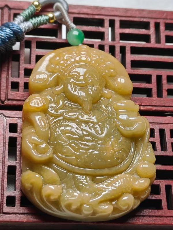 古玩玉器天然翡翠財(cái)神題材掛件拍賣(mài)，當(dāng)前價(jià)格0元