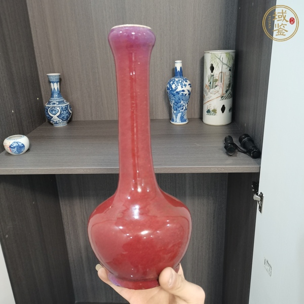 古玩陶瓷窯變紅釉長頸洗口瓶真品鑒賞圖