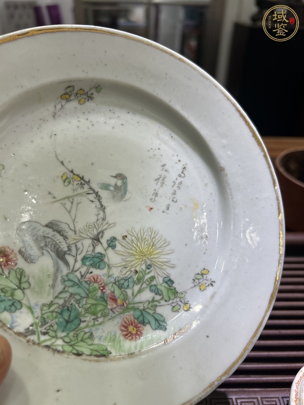 古玩陶瓷粉彩花鳥紋折沿盤真品鑒賞圖