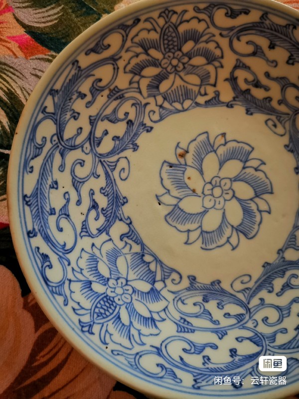 古玩陶瓷青花淡描花卉紋盤拍賣，當前價格1200元