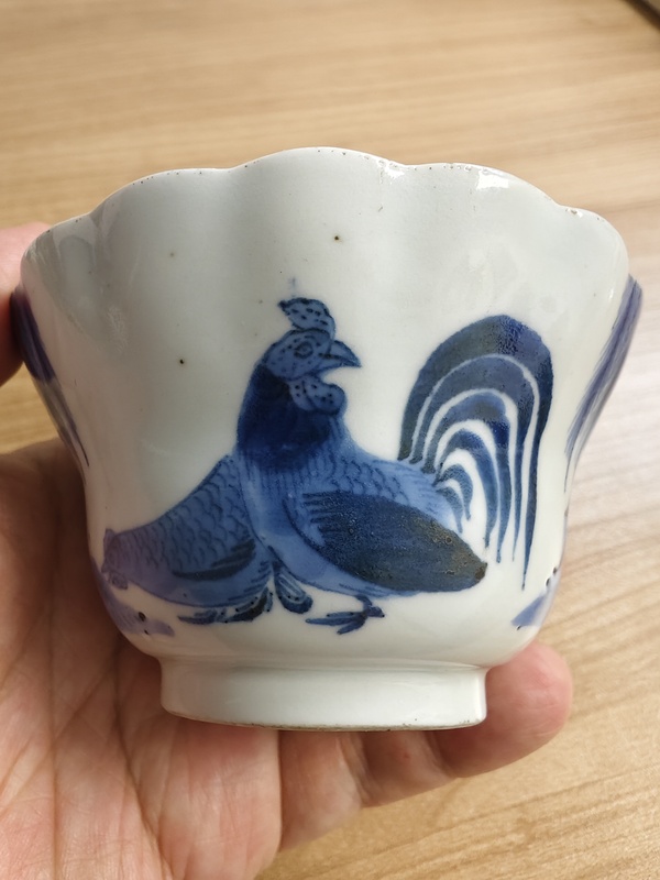 古玩陶瓷青花功名富貴圖花口杯拍賣，當前價格898元
