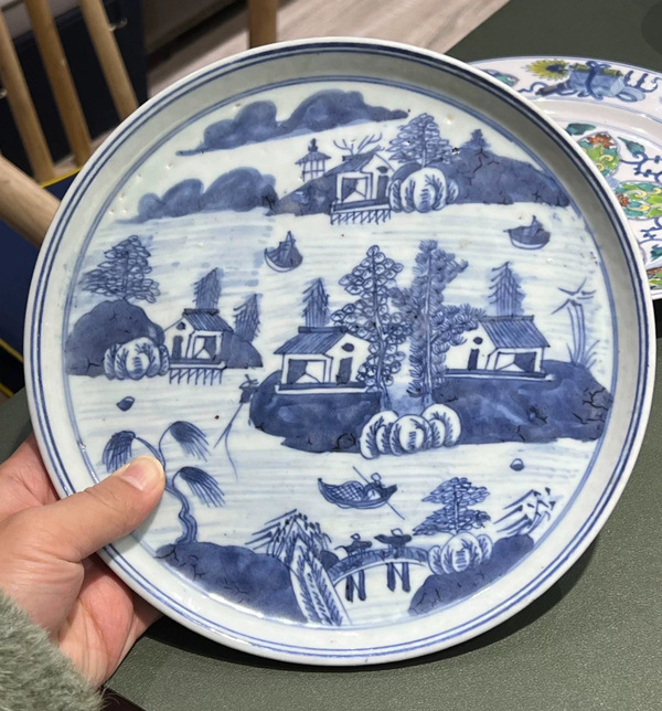 古玩陶瓷青花山水人物茶盤拍賣，當(dāng)前價(jià)格4800元