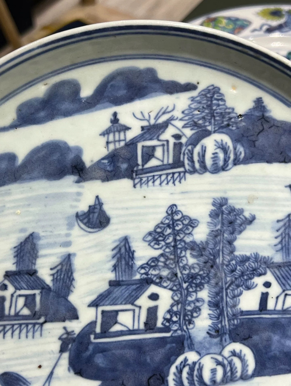 古玩陶瓷青花山水人物茶盤拍賣，當(dāng)前價(jià)格4800元