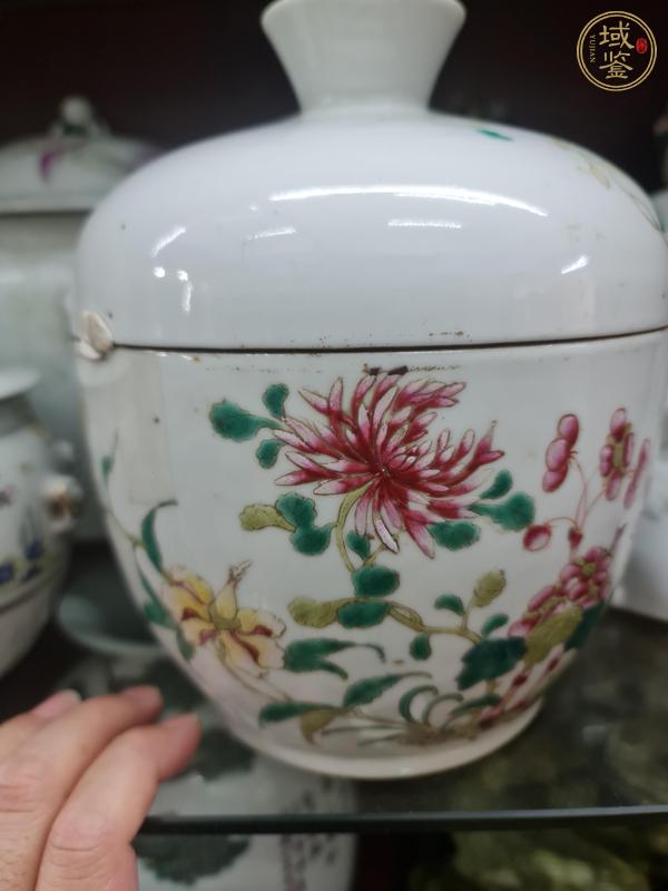 古玩陶瓷粉彩花卉紋蓋缸真品鑒賞圖