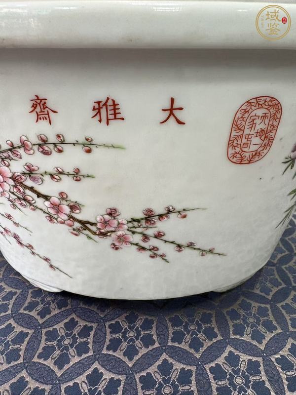 古玩陶瓷粉彩花鳥紋花盆真品鑒賞圖