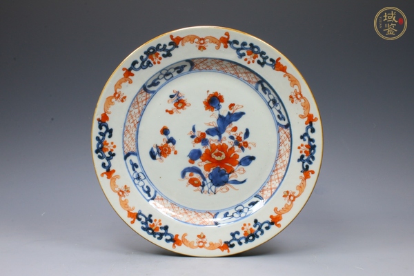 古玩清康熙·青花礬紅描金折枝牡丹紋折沿盤真品鑒賞圖