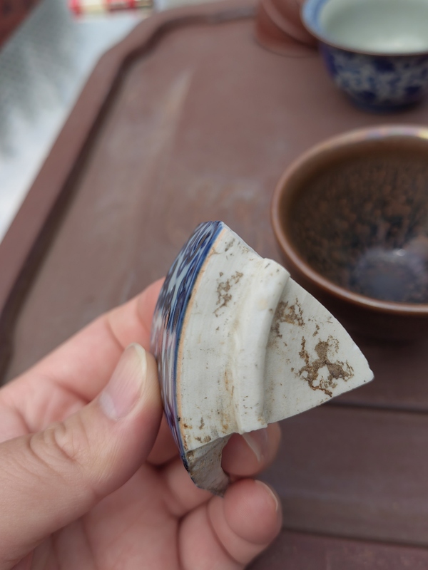 古玩陶瓷明代青花靈芝紋瓷片拍賣,當前價格228元