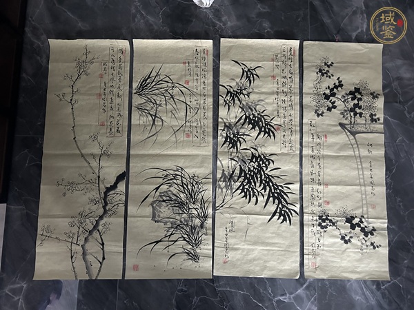 古玩梅蘭竹菊四屏真品鑒賞圖