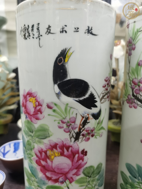 古玩陶瓷粉彩花鳥紋帽桶真品鑒賞圖