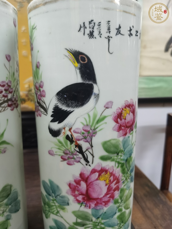 古玩陶瓷粉彩花鳥紋帽桶真品鑒賞圖