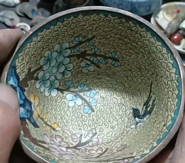 古玩陶瓷銅胎掐絲琺瑯花鳥紋碗真品鑒賞圖