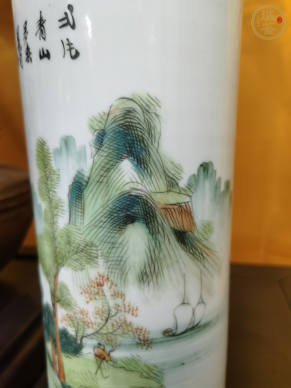 古玩陶瓷青綠山水帽桶真品鑒賞圖