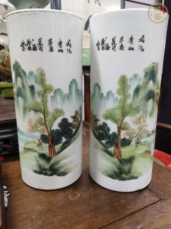 古玩陶瓷青綠山水帽桶真品鑒賞圖