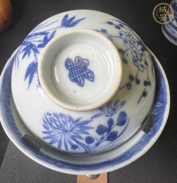 古玩陶瓷清道光 青花花卉紋蓋碗真品鑒賞圖