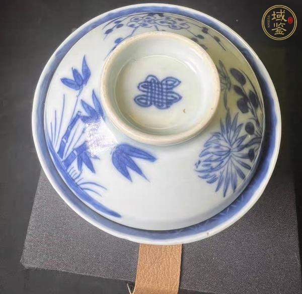 古玩陶瓷清道光 青花花卉紋蓋碗真品鑒賞圖