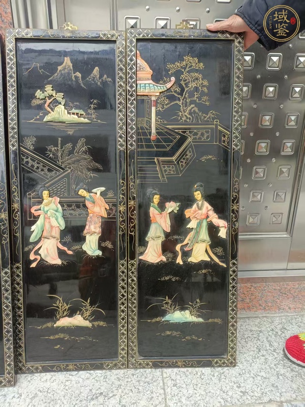 古玩雜項(xiàng)金漆畫掛屏一套四片真品鑒賞圖