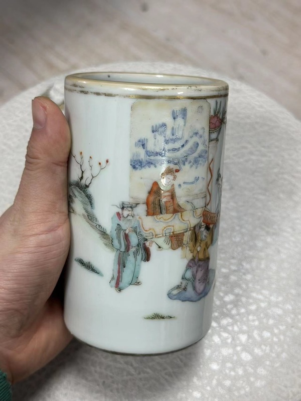 古玩陶瓷清同治.粉彩太白醉寫圖筆筒拍賣,當前價格16888元