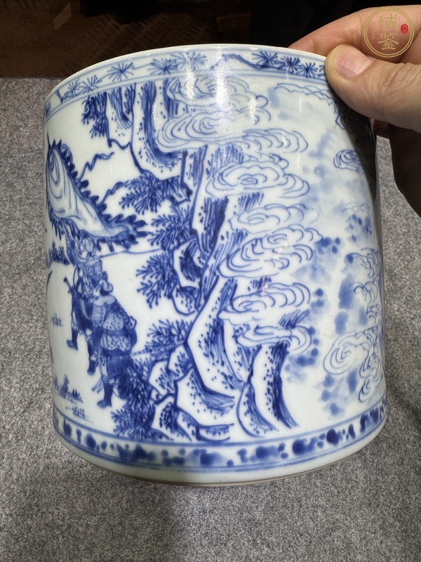 古玩陶瓷青花人物故事紋筆筒真品鑒賞圖