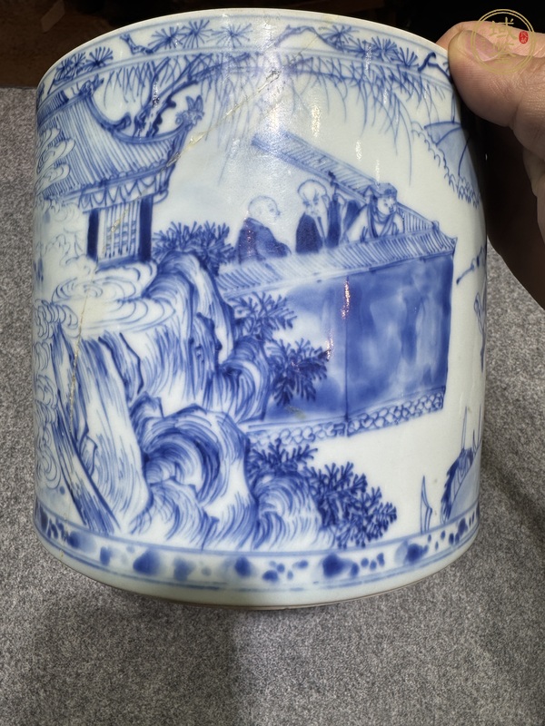 古玩陶瓷青花人物故事紋筆筒真品鑒賞圖