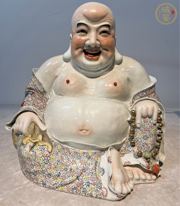 古玩陶瓷粉彩彌勒佛坐像真品鑒賞圖