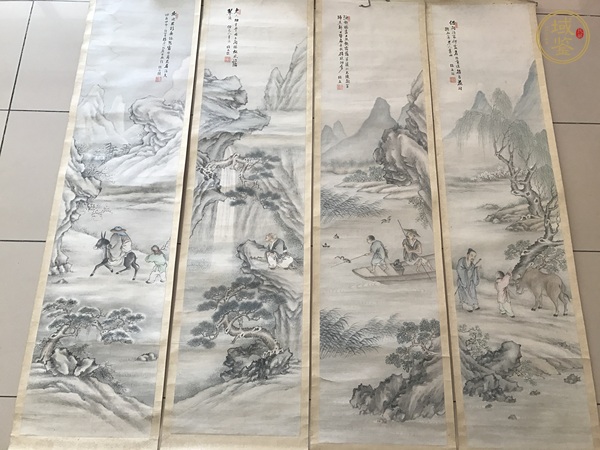 古玩字畫山水四屏真品鑒賞圖