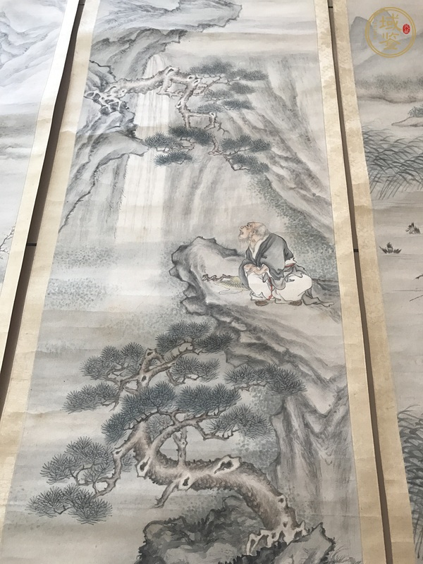 古玩字畫山水人物四屏真品鑒賞圖